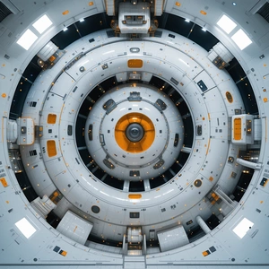 The Image Is A Close-up Of A Large, White, Circular Structure With A Central Hole