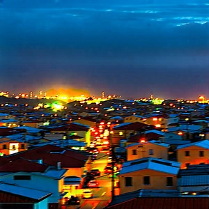 Urban Macro Photography: Cityscape Of Small Town During Night With Nighttime View