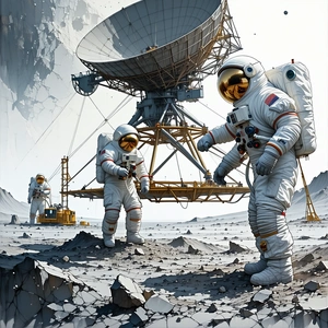 In The Image, There Are Three Astronauts Standing On A Rocky Surface, Possibly On The Moon