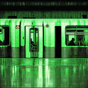 Urban Woodcut Print: City subway in financial district