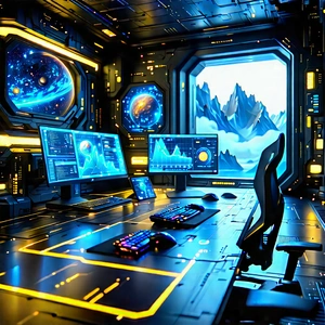 Futuristic Digital Workspace With Futuristic Setting,
