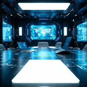 Tech Stock Photography: Futuristic Tech Startup Office With Futuristic Room,