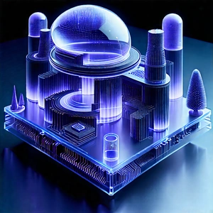 Quantum Computer With Laser Scanning With Futuristic Cityscape