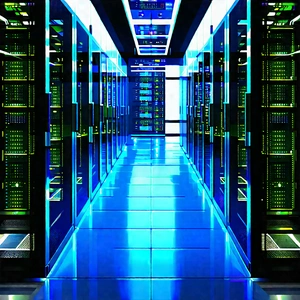 Server rack with blue light glow