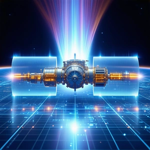 A Futuristic Spacecraft With A Blue And Yellow Color Scheme