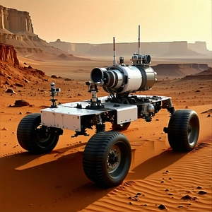 A Large, White, Four-wheeled Vehicle With A Long Tube On The Front