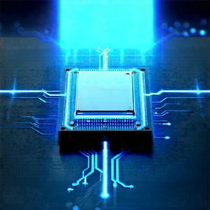 Microchip With Blue Light (glow:1.13) With Close-up Computer