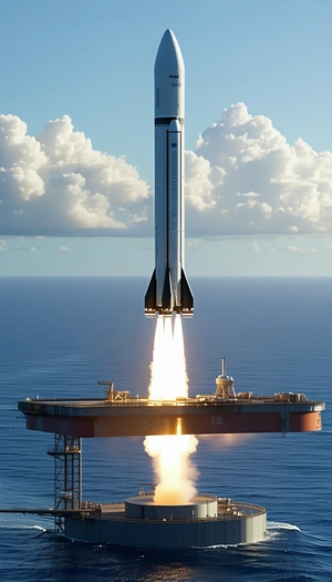 A Space Shuttle Launching From A Platform In The Ocean