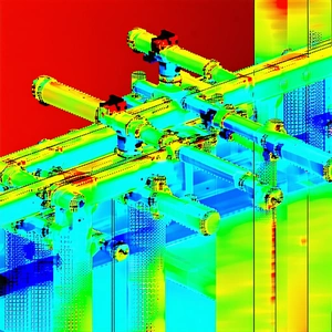 A Blue And Red Image Of A Pipe System Is Displayed