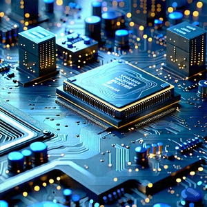 Close-up Of Electronic Circuit With Close-up Computer