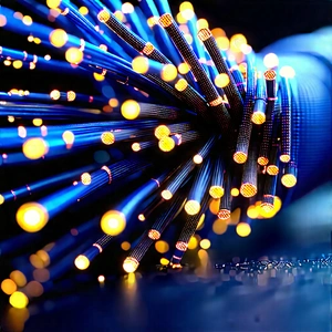 Close-up Of Fiber Optic Cables With Close-up Blue