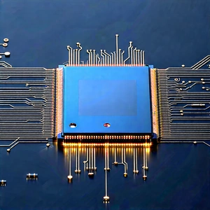 Microchip With Holographic Projection With Blue Gold