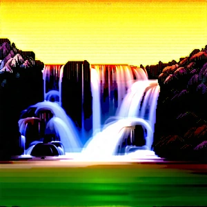 Nature Product Photography: Waterfall In Autumn Colors With Colorful Painting