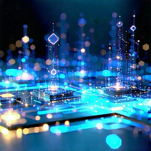Blockchain Network Visualization With Futuristic Cityscape