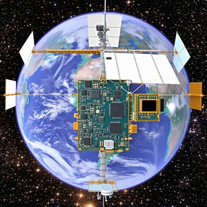 A Spacecraft With A Large Satellite Dish On Top Of It