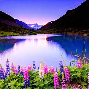 Nature Hdr Photography: Crystal Clear Lake Surrounded By Wildflowers With Serene Scene