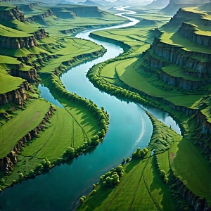 Nature Matte Painting: Aerial view of winding river
