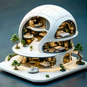 Futuristic Smart Home With White Model