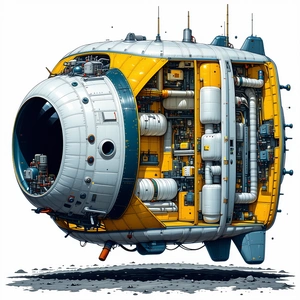 A Large, Round Spacecraft Is Shown In A Drawing, With A Hollow Center