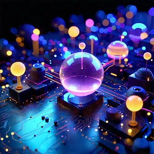 Quantum Computer With Neon Accents With Futuristic, Colorful,