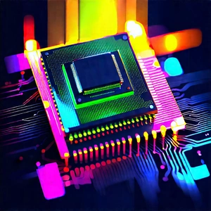 Microchip With Neon Accents With Close-up Computer