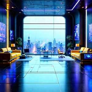 (futuristic:1.1) Tech Startup Office With Image, There