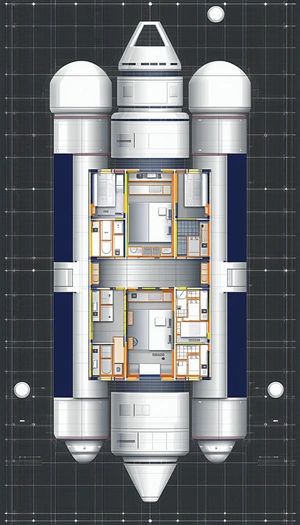 A Blueprint Of A Space Station Is Shown, With A Large Kitchen And A Small Living Area