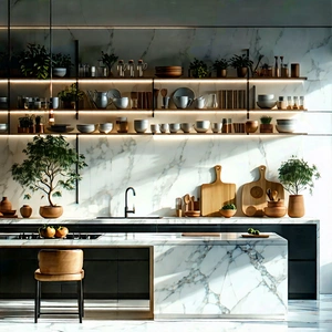 Lifestyle Digital Illustration: Modern Kitchen With Organized Space With Large, Modern