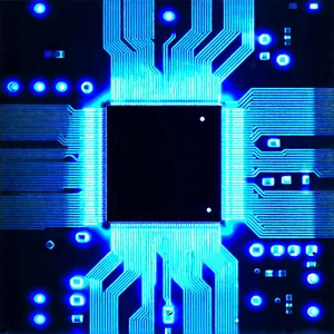 Circuit board with blue light glow