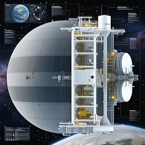 A Large White Structure Is Shown In A Diagram, With A Large Globe In The Background