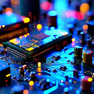 Close-up Of Electronic Circuit With Close-up Computer