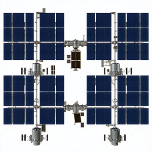 The Image Is A White Background With A Large Spacecraft In The Center