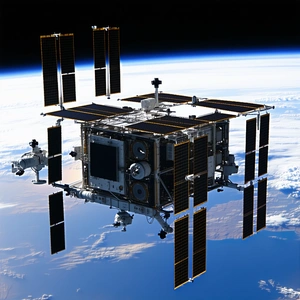A Space Station With A Large Satellite Dish On Top Of It