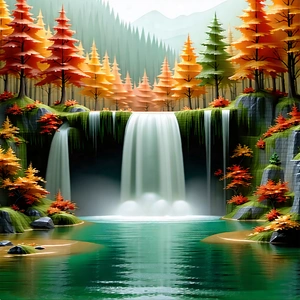 Nature Concept Art: Waterfall pool surrounded by autumn (trees:1.38)