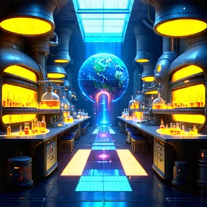 (futuristic:1.22) Research Laboratory With Image, There