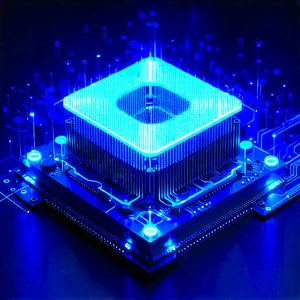 Quantum computer with blue light glow