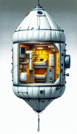In The Image, There Is A Large White Spacecraft With A Yellow Interior