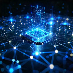 Blockchain Network Visualization With Futuristic Computer