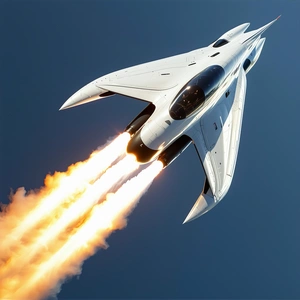 A White Jet Is Flying Through The Sky, Leaving A Trail Of Smoke Behind It