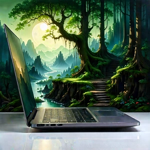 Laptop With Digital Artwork With Laptop Computer