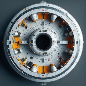 A Large, Round, And Gray Spacecraft Is Shown In A Close-up View