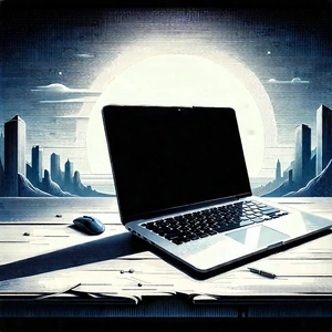 Tech Linocut Print: Laptop With User Interface With Laptop Computer