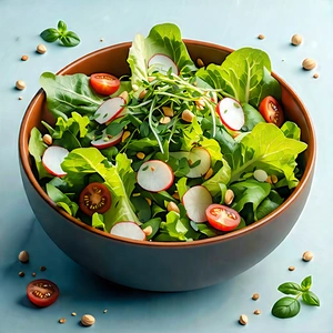 Lifestyle Isometric Design: Fresh salad prepared with organic components