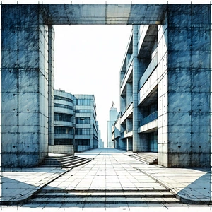 Urban Etching: Urban street with modern architecture