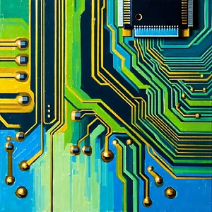 Tech Acrylic Painting: Close-up of electronic circuit