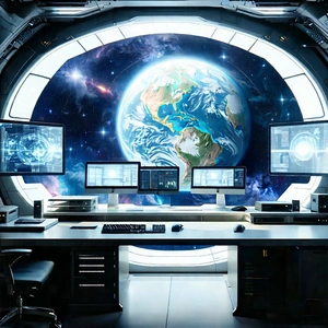 Futuristic (digital:1.4) workspace