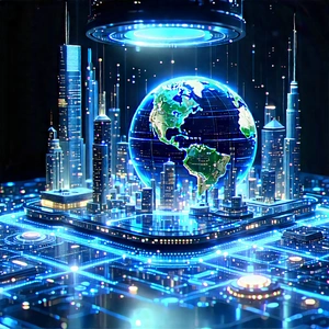 Futuristic Tech Startup Office With Blue White