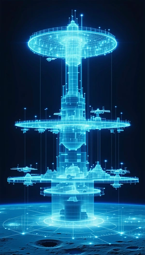 A Futuristic City Is Depicted In This Image, With A Large Tower At Its Center