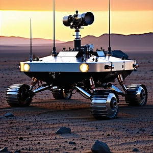 A Futuristic Vehicle With Four Wheels, Resembling A Tank Or A Rover