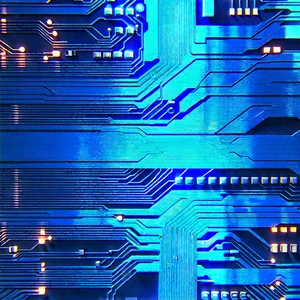 Circuit board with blue light glow